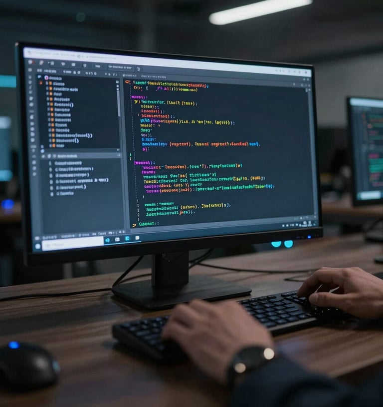 An open book with Python code snippets highlighted, resting on a wooden desk with a coffee cup nearby.