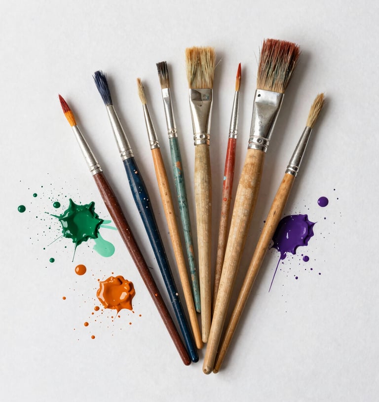 A collection of colorful digital art icons floating on black