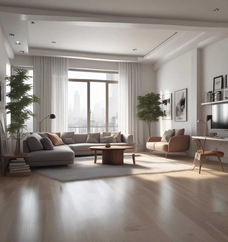 Interior workers fitting custom furniture in a residential space.
