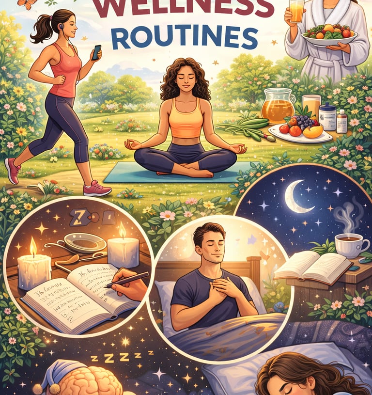 holistic wellness routine with herbs and candles