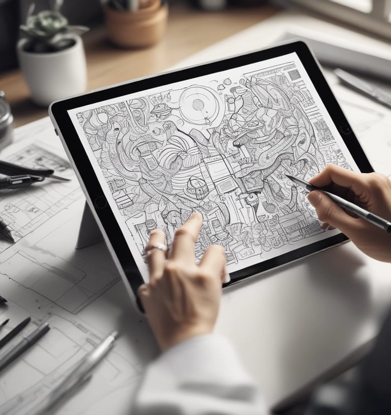 Vibrant digital animation artwork showcased on a tablet screen