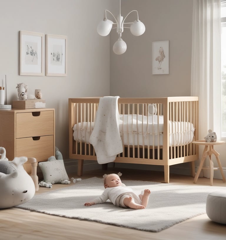 A bright and clean image of baby safety equipment like monitors and thermometers with a calm background.