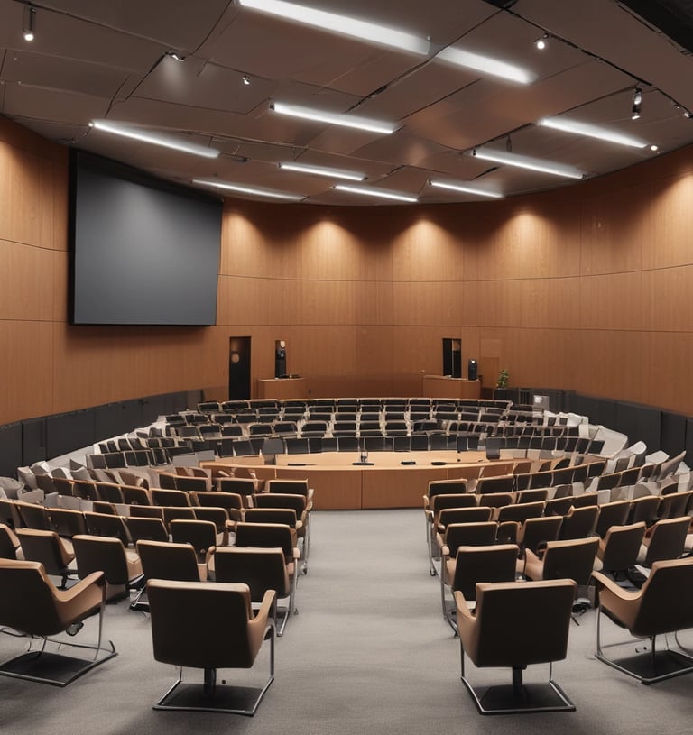 A sleek videowall setup in a modern office lobby showing dynamic content