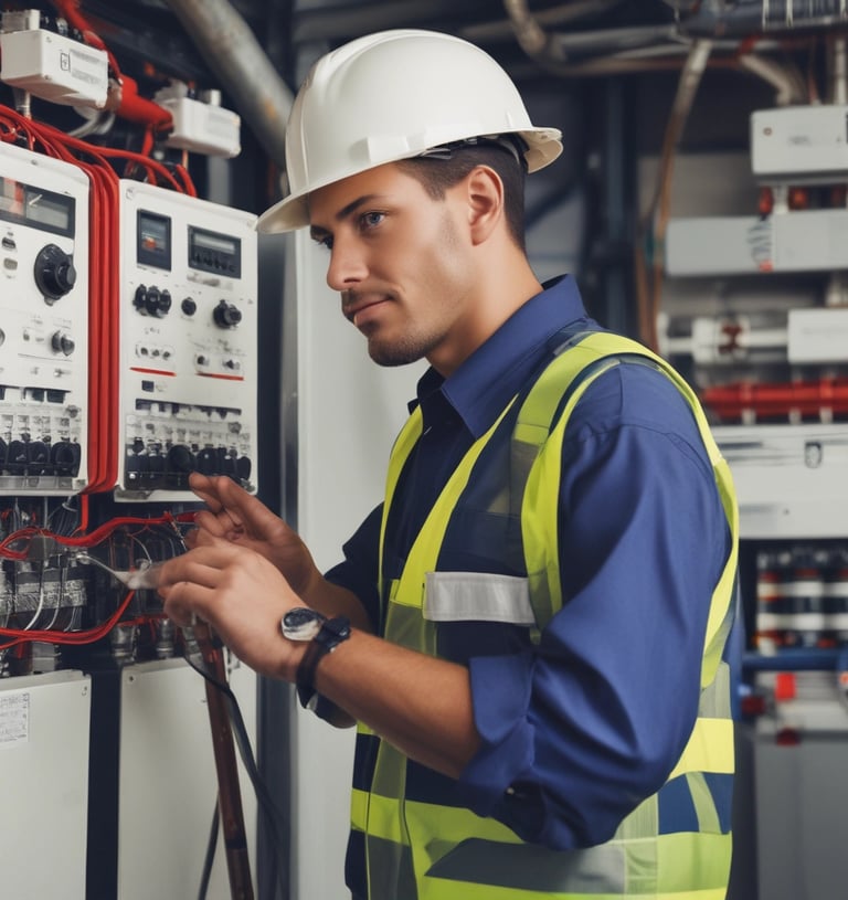 a man in a hard hat and safety vest working on a machine