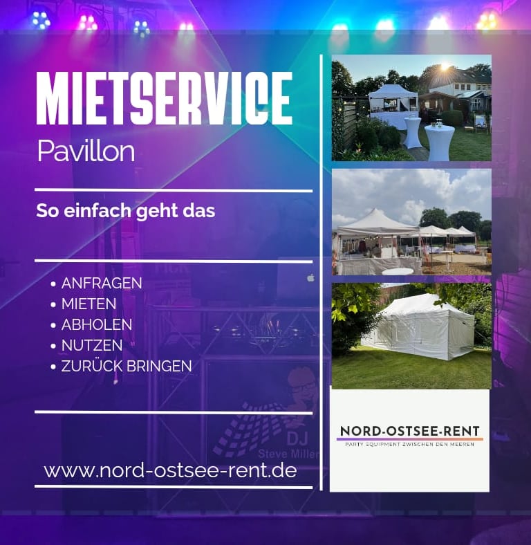 Miet-Pavillons von Nord-Ostsee-Rent für Events, Gartenpartys und Hochzeiten mieten.