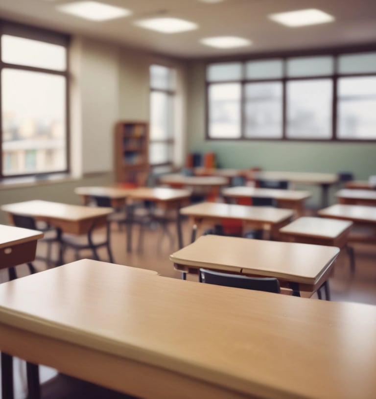 a classroom with desks and desks and chairs