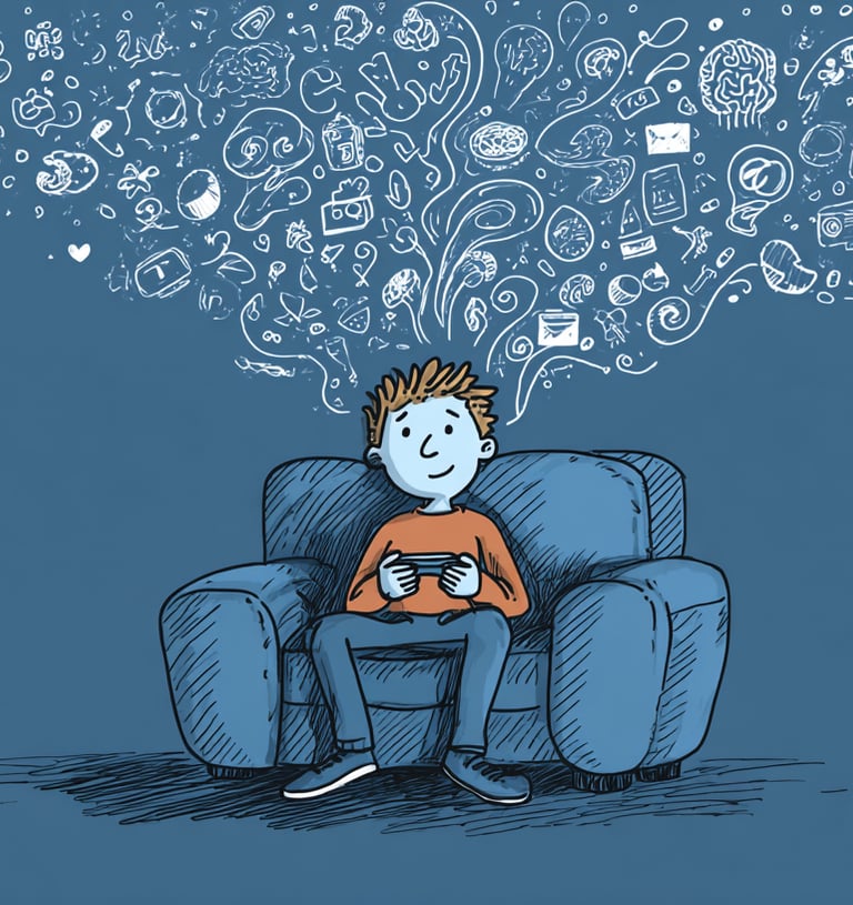 a boy sitting on a couch with a video game controller