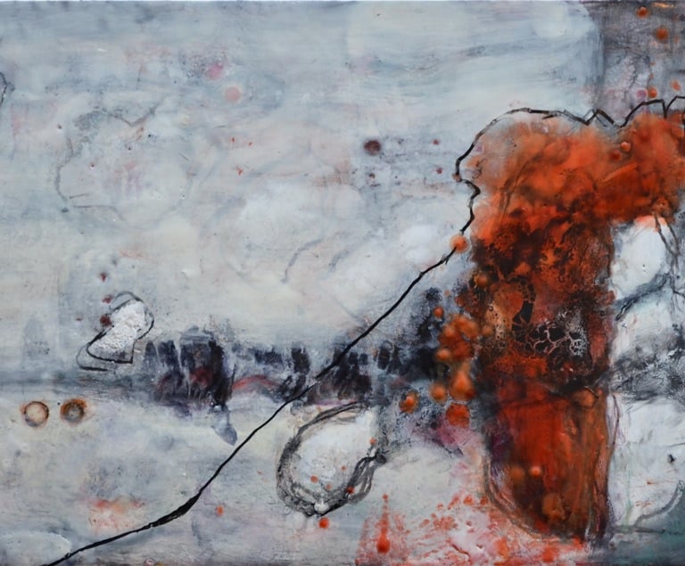 my bonnie, boat, encaustic wax on wood