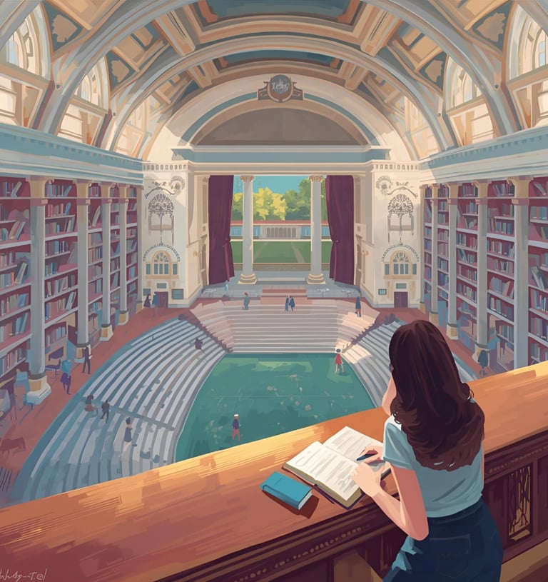 jeune fille qui étudie révise travaille fac supérieur école bibliothèque livre université journal