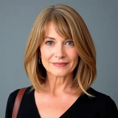 woman over 50 with a Long hair Bob (Lob) With Face-Framing Layers