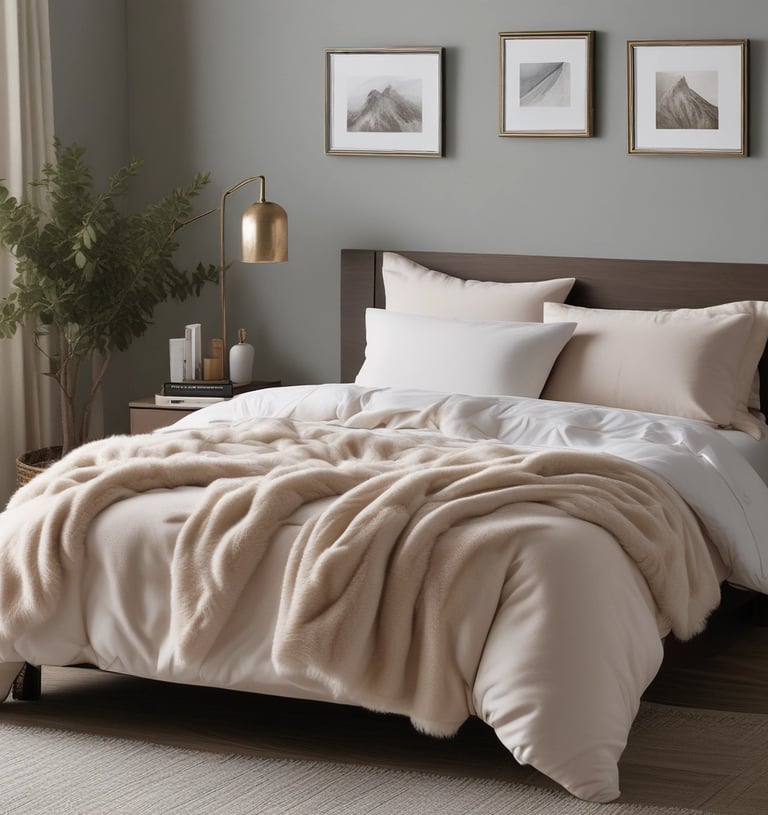 a bed with a blanket on top of it