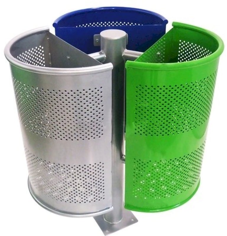 Bote de basura de acero media lunea triple