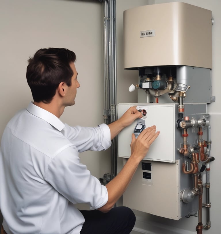 A modern gas boiler installation in a residential setting.