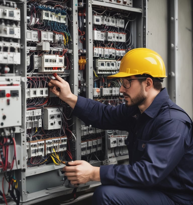 A technician performing maintenance on an air conditioning system.