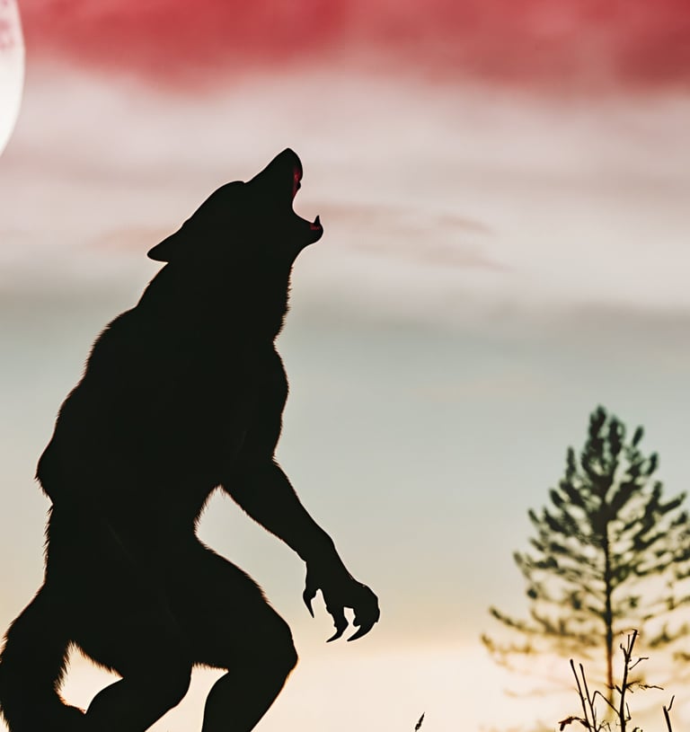 Werewolf howling at the moon representing the Monster Edition of Trivia from the Grave