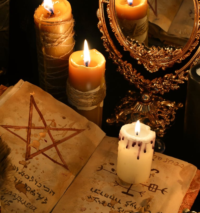 Candles and spellbook image symbolizing the Occult Edition of Trivia from the Grave