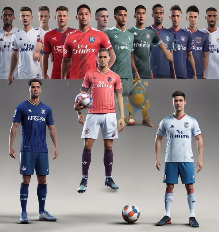 A retail store showcases clothing and sportswear on mannequins and hangers, with large vibrant posters featuring children in sports attire above. The interior displays bright garments and accessories on shelves and racks.