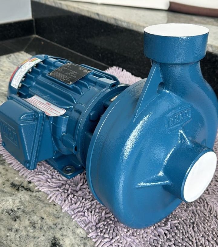 Uma bomba hidráulica centrifuga de cor azul