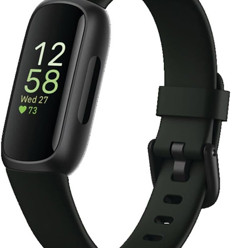 a smart watch with a black band and a green screen