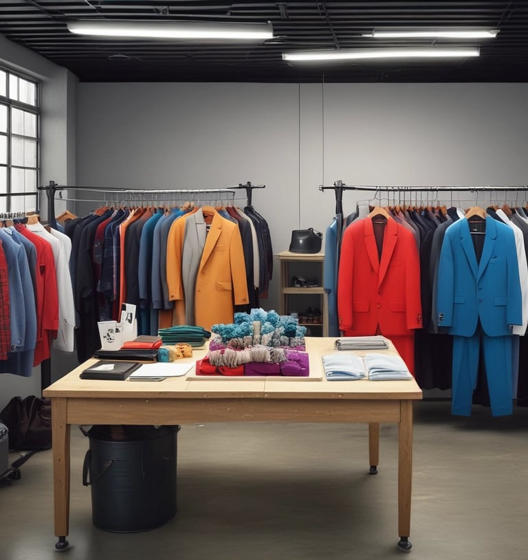 Display of stylish custom apparel and merchandise on mannequins