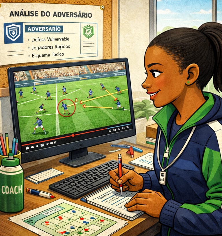 Treinador assistindo o adversário e fazendo análise.