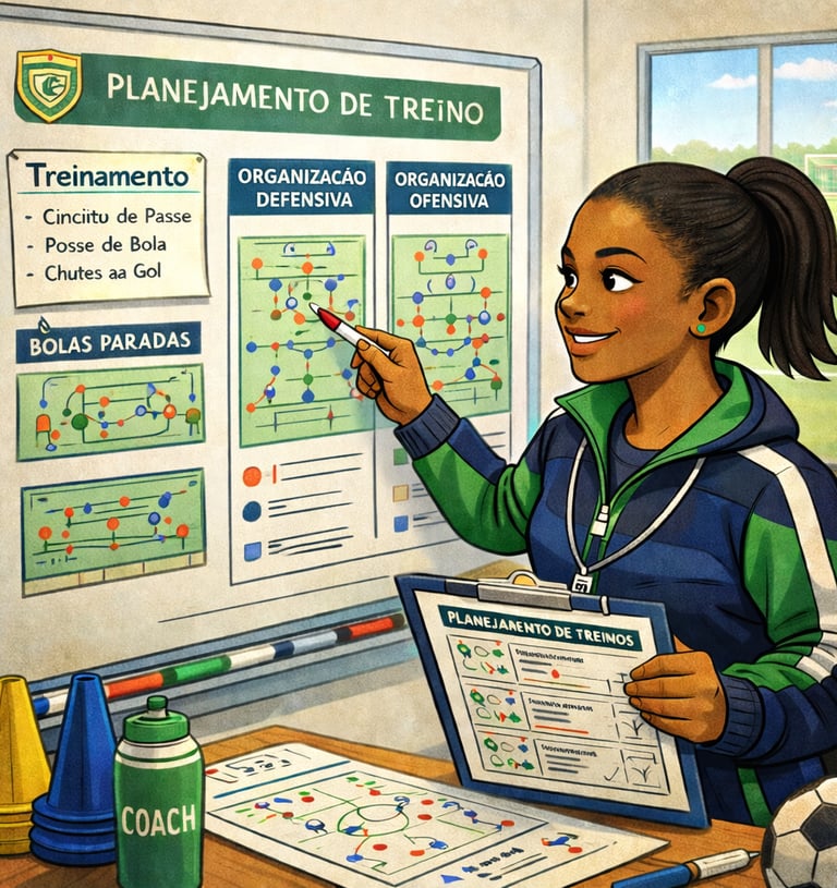 Treinador realizando o planejamento dos treinos.