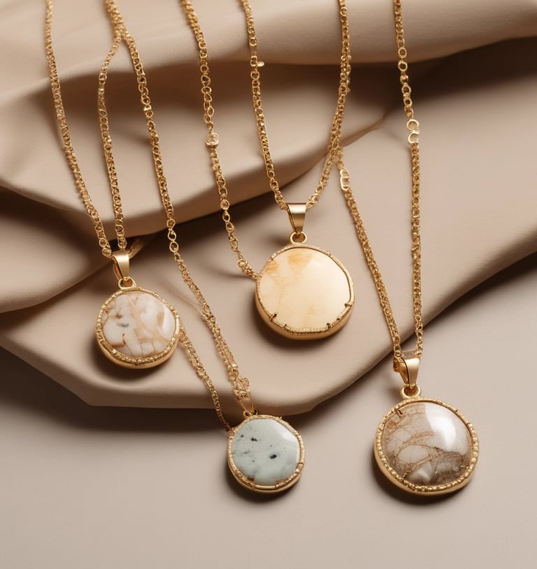 Elegant silver necklace with a minimalist pendant displayed on a rustic wooden table