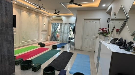 Our studio interior with mats, props and soft lighting