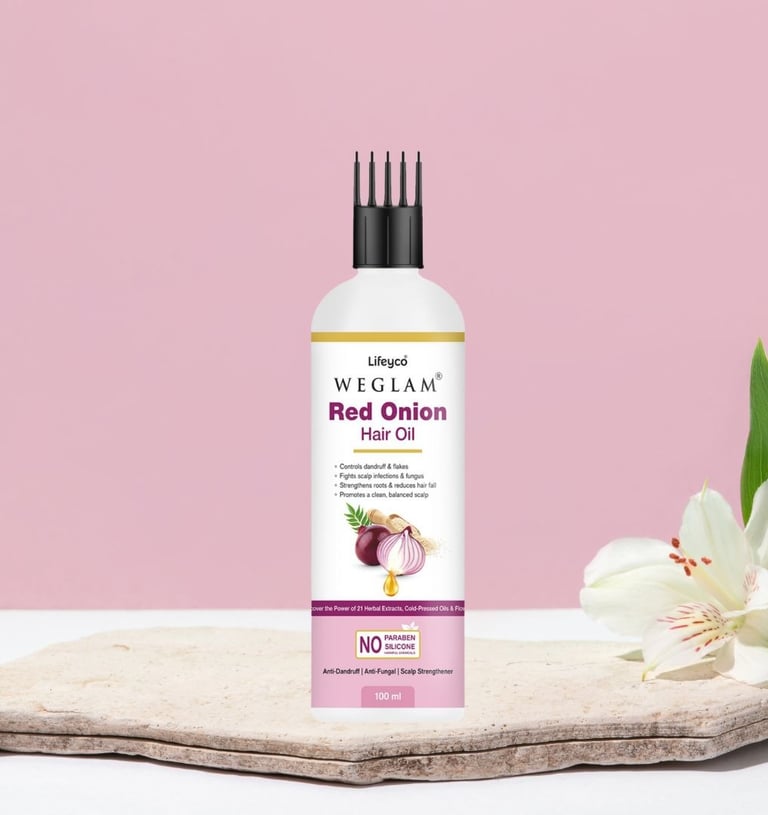 WeGlam Red Onion Hair Oil for hair fall control and stronger roots with herbal formulation
