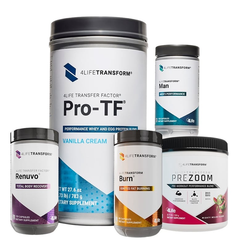 Suplementos 4Life Pro-TF y Man para aumentar masa muscular, energía y vitalidad masculina.