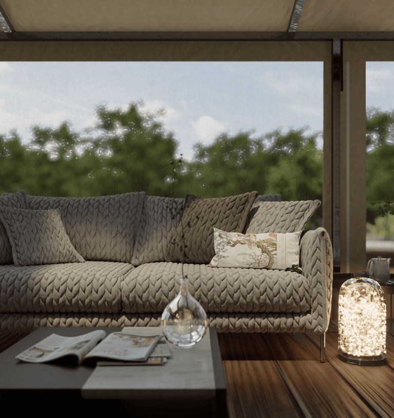 PVCFAB Aluminium pergola with heavy duty roll up all weather PVC covers and curtains outdoor 