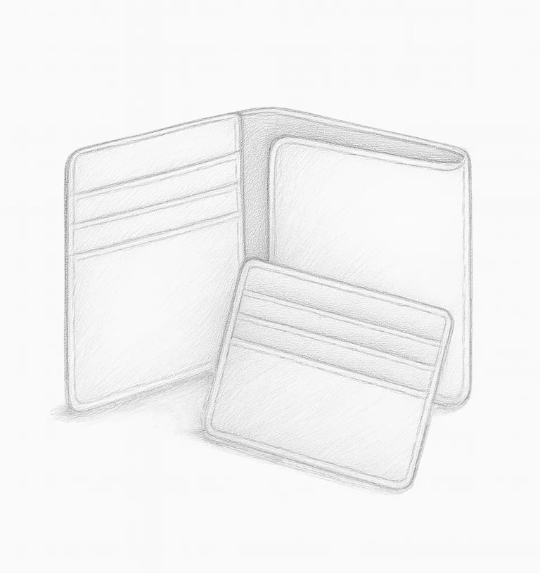 Bleistiftskizze einer Geldbörse aus Leder mit Kartenhalter | LEDERNETZWERK