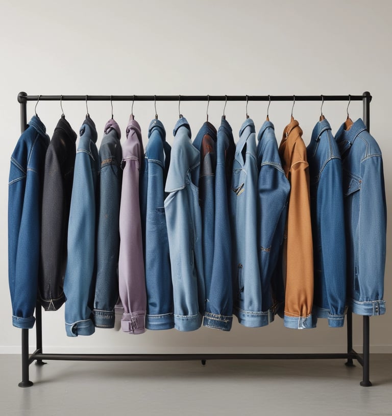 Stylish denim jackets arranged on a rack.