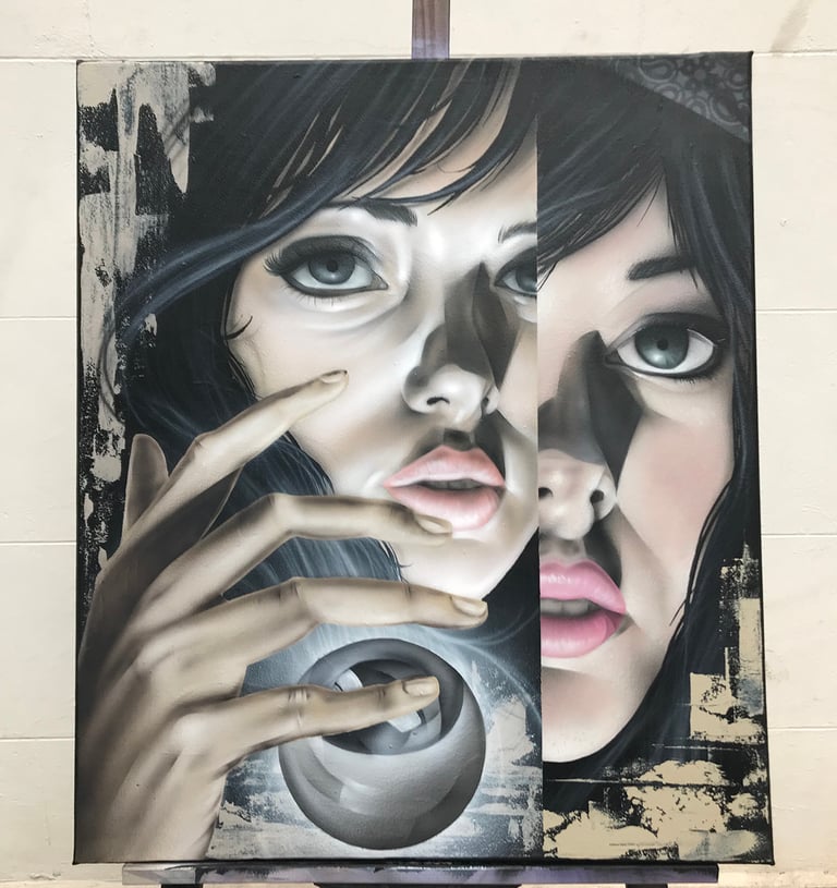 Retrato figurativo al óleo sobre lienzo, 50x70cm.