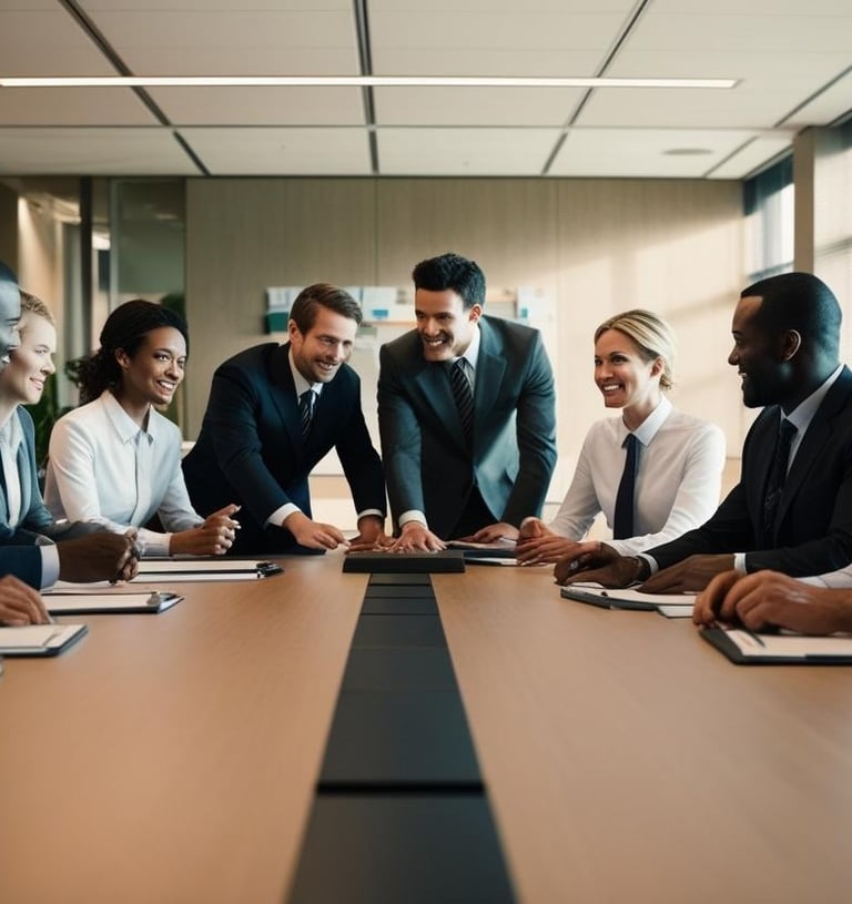 a group of business people sitting around a table
