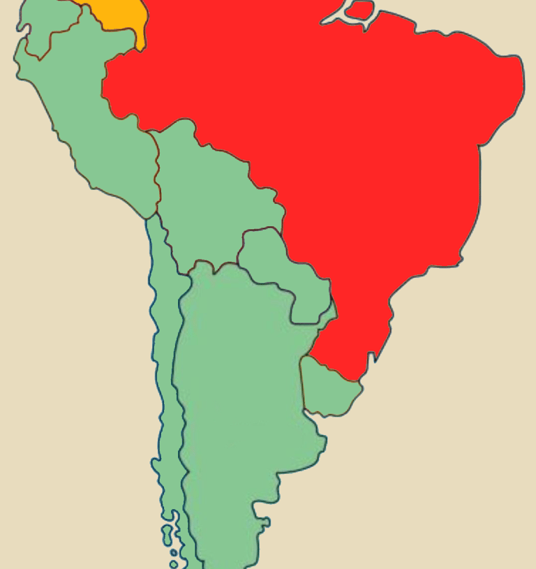 Karte von Südamerika mit Brasilien und Kolumbien