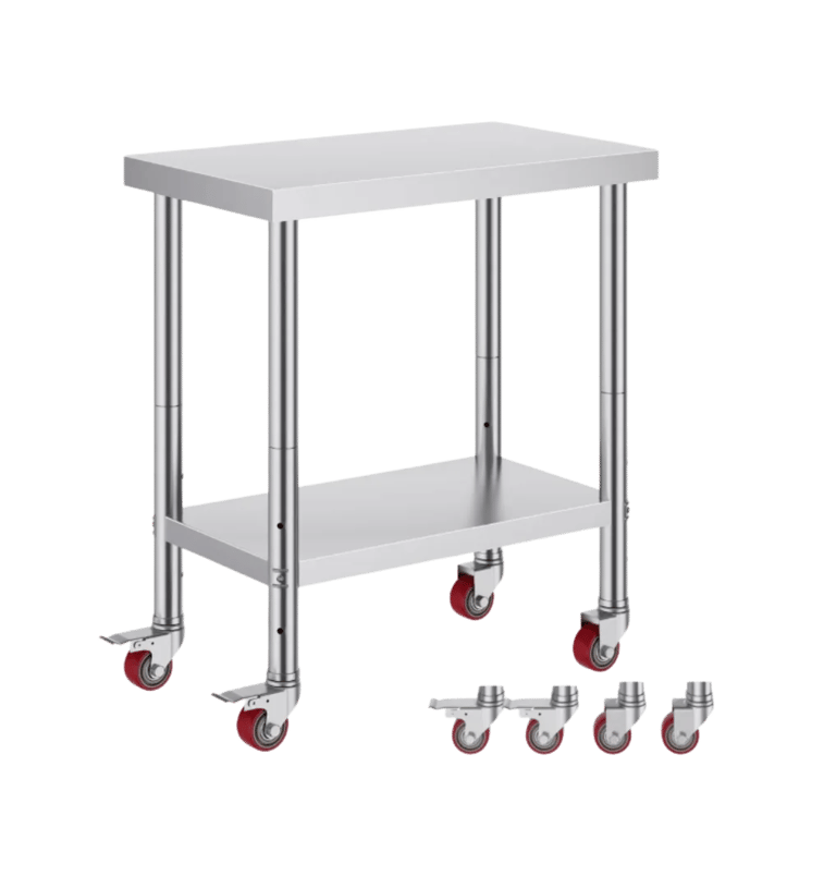 Stainless steel prep table on wheels from our light duty range with a solid under shelf and locking castors.