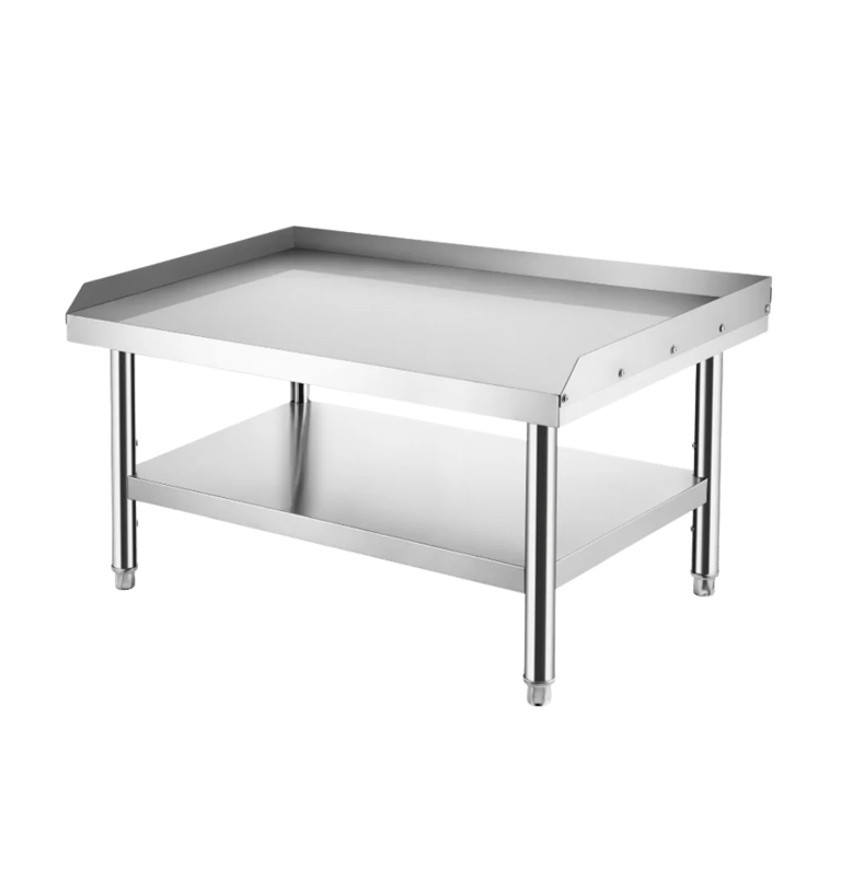 Low-profile stainless steel grill stand from our light duty range with a solid under shelf.