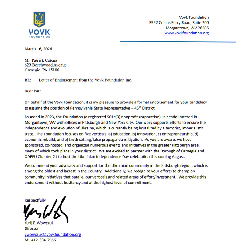 Letter of Endorsement from the Vovk Foundation Inc.