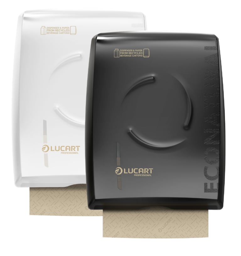 a black and white paper towel dispenser with a black and white paper