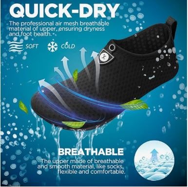 Lightweight quick-dry water shoes for beach and water sports.