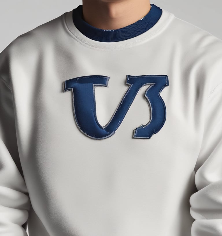 Close-up of a stitched logo on a cotton t-shirt