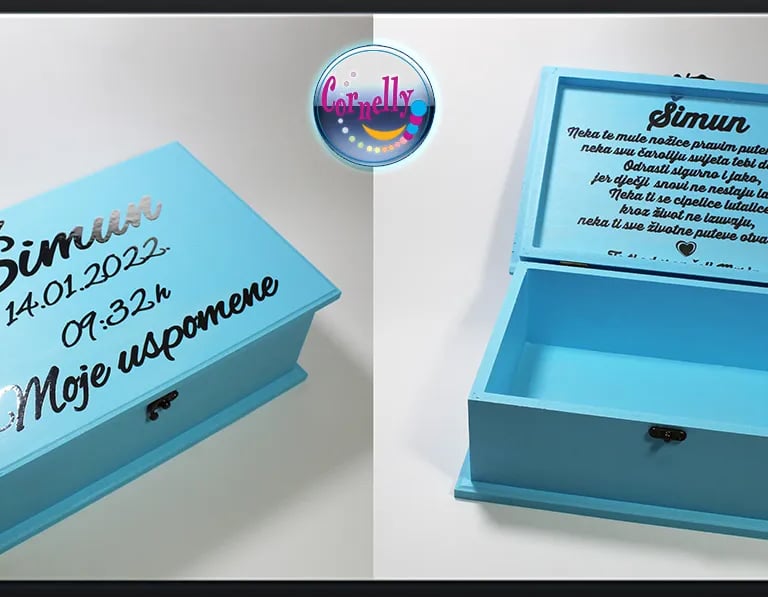 Personalizirana kutija uspomena za bebu s imenom i datumom rođenja