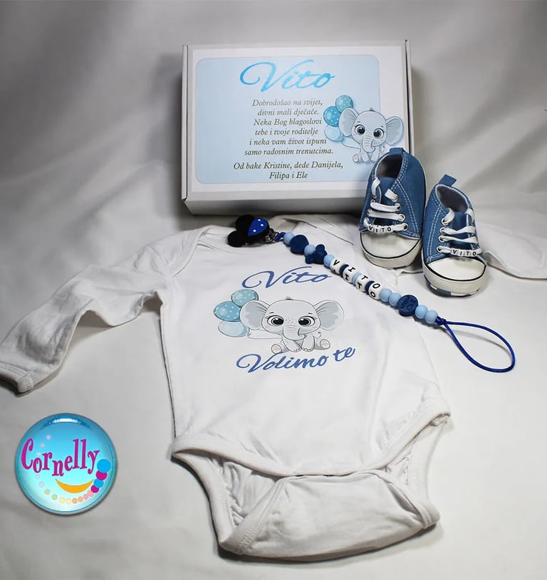 Personalizirani poklon body za bebe Slonić