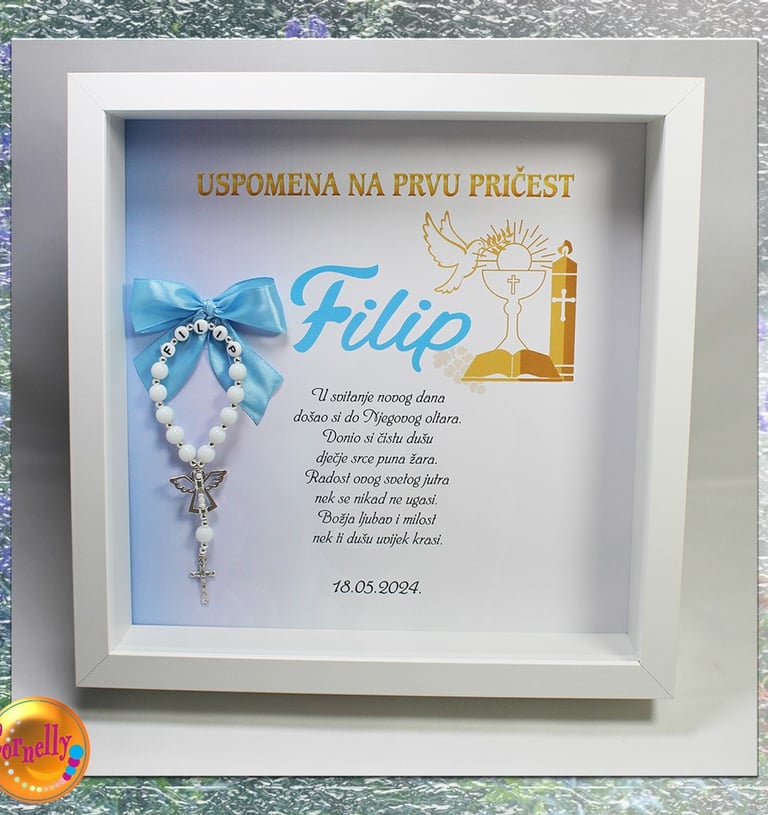 Unikatni okvir za prvu pričest s simbolima vjere i personalizacijom