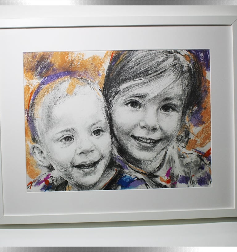 Umjetnički portret obitelji po narudžbi – pastelne boje