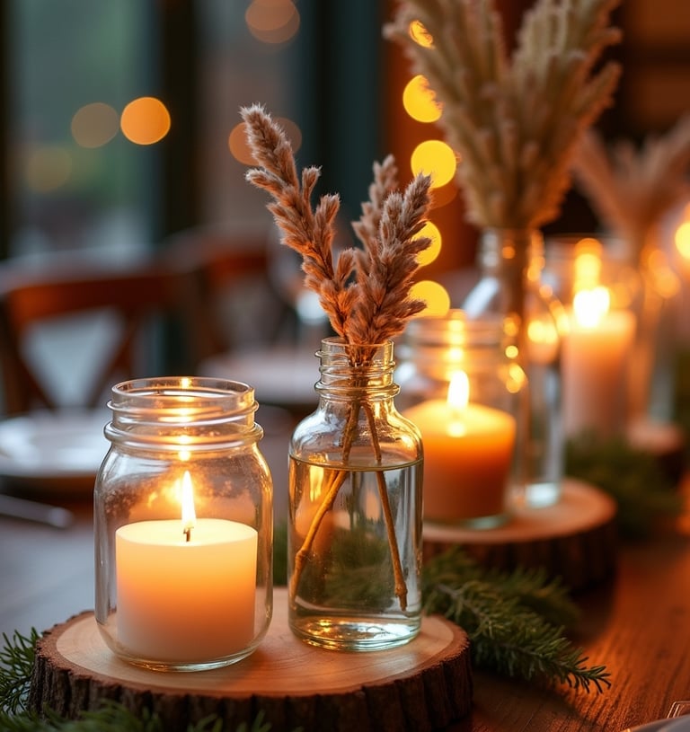 Centre de table DIY réalisé avec bocaux recyclés et bougies flottantes