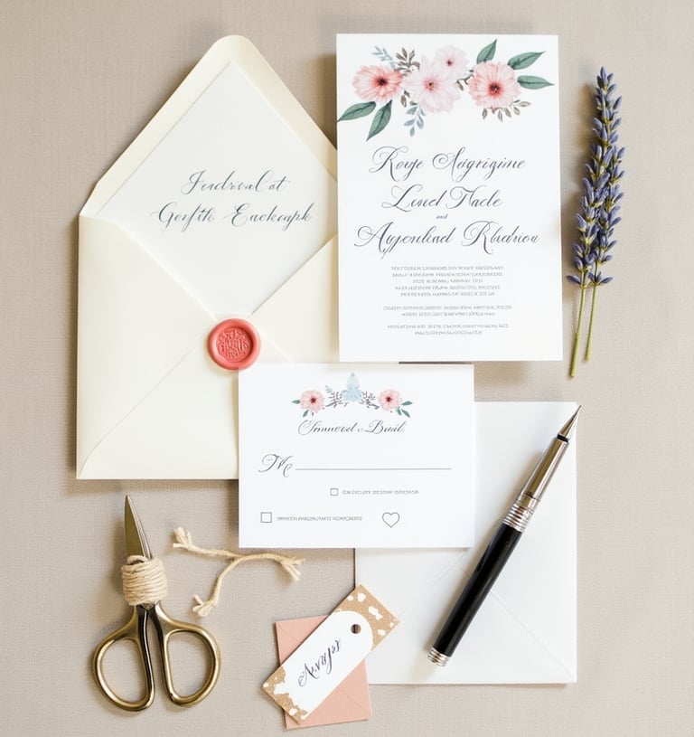 Ensemble de papeterie de mariage élégante avec calligraphie et cachet de cire