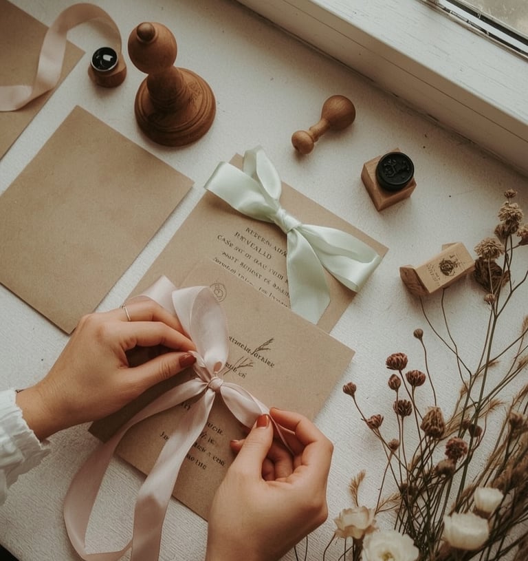 Atelier DIY papeterie mariage avec tampons et rubans