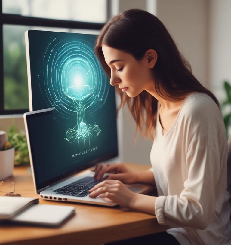 a woman doing spiritual work on the computer